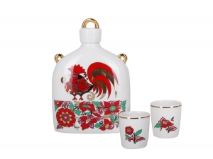 Lomonosov Imperial Porcelain Whiskey/Vodka Decanter Set Slavic Red Rooster 22 oz/650 ml 