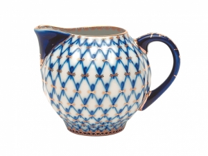 Lomonosov Imperial Porcelain Creamer Milk Jar Tulip Cobalt Net 7 fl.oz/205 ml
