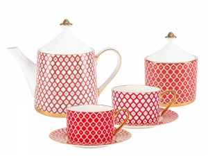 Bone China Porcelain Tea Set Service Scarlet