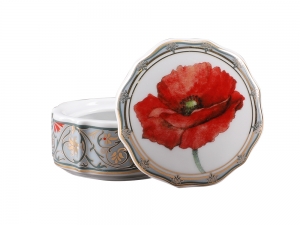 Lomonosov Porcelain Treasure Jewellery Round Box Poppy