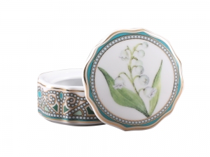 Lomonosov Porcelain Treasure Jewellery Round Box Lily of the Valley Lomonosov Porcelain Treasure Jewellery Round Box Lily of the Valley