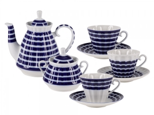 Lomonosov Porcelain Tea Set Blue Stripes 6/14 Lomonosov Porcelain Tea Set Blue Stripes 6/14
