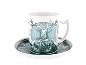 Lomonosov Porcelain Coffee Mug and Saucer Men's Stories Hunting 12.8 oz Lomonosov Porcelain Coffee Mug and Saucer Men's Stories Hunting 12.8 oz