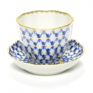Lomonosov Porcelain Tea Piala with Saucer Tulip Cobalt Net 4.7 oz/140 ml Lomonosov Porcelain Tea Piala with Saucer Tulip Cobalt Net 4.7 oz/140 ml