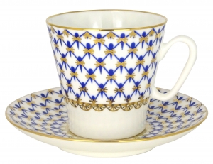 Lomonosov Imperial Porcelain Bone China Black Coffee Espresso Cup and Saucer Cobalt Net 2.71 fl.oz/80 ml Lomonosov Imperial Porcelain Bone China Black Coffee Espresso Cup and Saucer Cobalt Net 2.71 fl.oz/80 ml