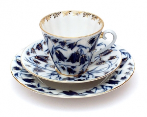 Russian Porcelain Porcelain Set 3pc Cup, Saucer and Plate Radiant Blue Bells 7.95 oz/235 ml Russian Porcelain Porcelain Set 3pc Cup, Saucer and Plate Radiant Blue Bells 7.95 oz/235 ml