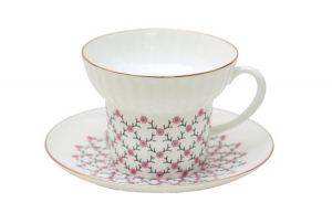 Lomonosov Porcelain Bone China Espresso Coffee Cup and Saucer Wave Pink Net 5.24 oz/155 ml Lomonosov Porcelain Bone China Espresso Coffee Cup and Saucer Wave Pink Net 5.24 oz/155 ml