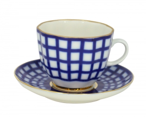Lomonosov Porcelain Tulip Coffee Cup and Saucer Cobalt Cell 4.7 oz/140 ml Lomonosov Porcelain Tulip Coffee Cup and Saucer Cobalt Cell 4.7 oz/140 ml