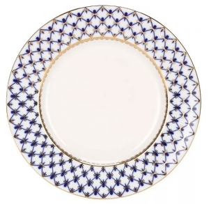 Lomonosov Imperial Porcelain Dinner Plate Cobalt Net Smooth  9.4
