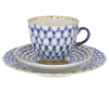 Lomonosov Imperial Porcelain Espresso Coffee Set 3 pc Tulip Cobalt Net 