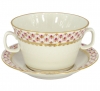 Lomonosov Imperial Porcelain Soup Bowl and Saucer Red Net 12.7 oz/360 ml