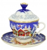 Lomonosov Imperial Porcelain Covered Cup and Saucer Christmas Winter Fairy Tale