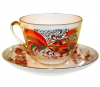 Lomonosov Imperial Porcelain Tea Set Cup and Saucer Spring Red Rooster 7.8 oz/230 ml