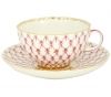 Lomonosov Imperial Porcelain Tea Set Cup and Saucer Tulip Red Net Blues 8.45 oz/250 ml