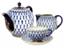 Lomonosov Porcelain Tea Set 4 pieces Cobalt Net Tulip 