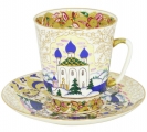 Lomonosov Imperial Porcelain Cup and Saucer Bone China May Old Russia 5.6 fl.oz/165 ml