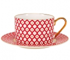 Lomonosov Bone China Porcelain TeaCup Nad Saucer Scarlet v.1 8.45 oz 250 ml