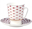 Lomonosov Imperial Porcelain Bone China Cup and Saucer May Red Flower Blues
