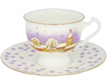 Lomonosov Imperial Porcelain Bone China Tea Cup and Saucer Snowfall