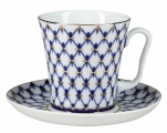 Lomonosov Imperial Porcelain Mug and Saucer Leningradskii-2 Cobalt Net 