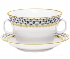 Lomonosov Imperial Porcelain Soup Bowl and Saucer Cobalt Net 12.7 oz/360 ml