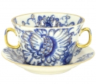Lomonosov Imperial Porcelain Soup Bowl and Saucer Singing Garden 12.7 oz/360 ml