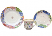 Lomonosov Imperial Porcelain Tea Cup Set 3 pc Banquet Carnival 7.4 oz/220 ml