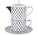 Lomonosov Imperial Porcelain Teapot and Tea Сup Platinum Net Solo