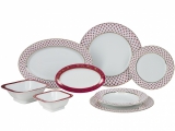 Porcelain Dinner Set European Red Net 24 items Lomonosov Imperial Factory