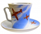 Lomonosov Imperial Porcelain Mug and Saucer Airplanes Leningradskii 12.2 fl.oz/360 ml
