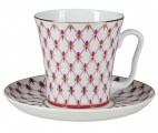 Lomonosov Imperial Porcelain Mug and Saucer Red Net Leningradskii-2 12.2 fl.oz/360 ml