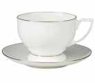 Lomonosov Imperial Porcelain Tea Set Cup and Saucer Pearl Golden Ribbon Bone China 11.5 oz/340 ml