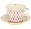 Lomonosov Imperial Porcelain Cup and Saucer Red Net 