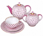 Lomonosov Imperial Porcelain Tea Set Tulip Red Net Blues 6/20