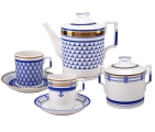 Lomonosov Imperial Porcelain Tea Set White Sea Waves 6/20