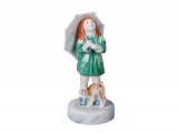 Girl with Umbrella and Cat Lomonosov Porcelain Sculpture Figurine