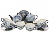 Lomonosov Imperial Porcelain Tulip Cobalt Net Tea Set 6/16