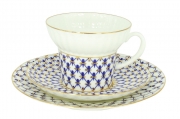 Imperial Lomonosov Porcelain Bone China Tea Set Wave Cobalt Net  5.24 fl.oz/155ml 3pc