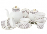  Lomonosov Porcelain Pink Net Wave Bone China Tea Set 20pc