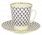 Lomonosov Imperial Porcelain Bone China Cup and Saucer May Cobalt Net 5.6 fl.oz/165 ml 2 pc