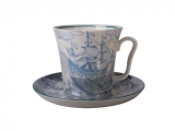 Lomonosov Imperial Porcelain Mug and Saucer Blue Ship Leningradskii 12.2 fl.oz/360 ml