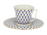 Lomonosov Porcelain Bone China Espresso Cup and Saucer Yulia Cobalt Net 4.9 fl.oz/145 ml