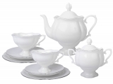  Porcelain Tea Set Natasha Platinum Ribbon 20 pcs 6/20: Tea Pot, Sugar Bowl, 6 Cups with Saucers and 6 Cake Plates