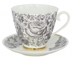 Lomonosov Imperial Bone China Tea Set Carnation Black Summer 2pc 6.8 oz/200 ml