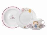 Lomonosov Porcelain Baby Set 4ps: Cup with saucer, Plate and Bowl For Girl