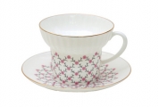 Lomonosov Porcelain Bone China Espresso Coffee Cup and Saucer Wave Pink Net 5.24 oz/155 ml